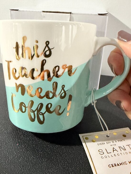 Slant Collections Other - Pack of 6 Coffee Tea Mugs! Gold Foil Mint Green "This Teacher Needs Coffee" Cups